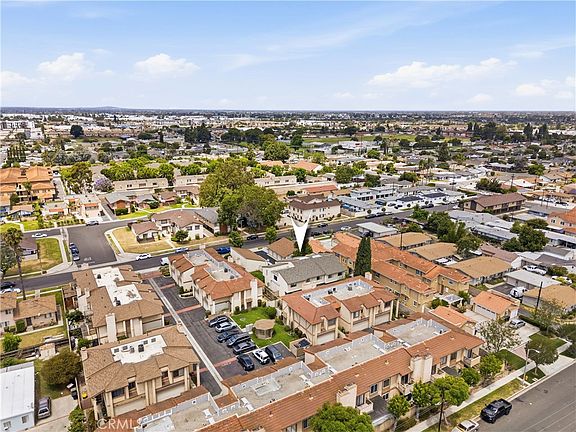 High aerial frame showing 12582 Adelle and the surrounding street grid of West Garden Grove